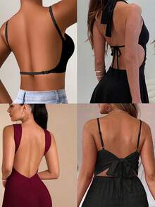 1pc Women's Sexy Backless Strapless Bra - Seamless Non-Transparent Cups, Adjustable Shoulder Straps, Thin Profile For Wedding, Formal, Evening Dresses - No Underwire Needed, Bridal Lingerie & Special Occasion Bras, Evening Wear Support, Modern Bra Design, Comfortable Fit Bra - 黑色 - 查看 6
