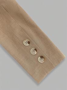 Set 2 bucăți pentru femei, elegant, cu cămașă și pantaloni, culoare solidă, cu crăpături laterale, stil naveta, început de toamnă - Kaki - Vizualizare 6