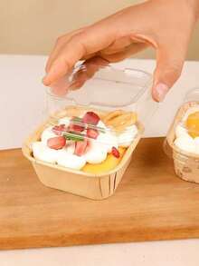 20pcs,Square Food Paper Cups, Christmas Cake Dessert Baking Packaging Box, Multi-Colored Paper Cupcake Cups With Lids Square Mold Baking Paper Cupcake Plate Packaging, Use Dessert Baking Paper Cupcake Cups Bowl White, Original Wood Color Paper Cupcake Packaging Box.