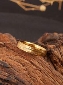 1 chiếc nhẫn thép không gỉ mạ vàng 18K, thiết kế độc đáo với họa tiết sóng, tối giản, cá tính, đa năng, phù hợp để đeo hàng ngày, quà tặng thích hợp cho bạn gái, quà tặng giao lưu. - Vòng nhiều sóng chải - Xem 3