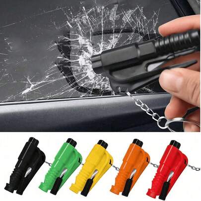 3-In-1 Emergency Seatbelt Cutter With Keychain, Hammer, Mini Fire Hammer, Car Emergency Escape Tool, Window Breaker, Portable Rescue Tool Keychain, Emergency Hammer, Car Emergency Escape Device Window Breaker, Lifesaving Multifunctional Emergency Window Breaker - Easily Break Windows And Cut Seatbelts In Emergency Situations, Men's Tool