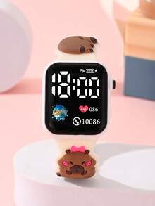 1-Piece Girl's Watch Featuring The Capybara Design, A Square-Shaped Children's Watch With LED Digital Display, A Clock. It Is An Affordable School Supply Watch For The Back-To-School Season. It Is Suitable For Students And Is An Electronic Watch For Daily Use, For Going To School, Parties, Traveling, And As A Birthday Gift For Friends. It Is The Perfect Gift For Girls. - 彩色 - 查看 4