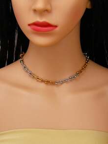 ZIRUISP 时尚迷人的U型马蹄铁混色手链项链套装，女士不锈钢低过敏18K镀金首饰礼品，日常佩戴 - 彩色 - 查看 2