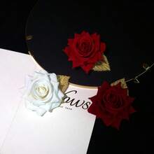 1pc French Artificial Rose Boutonniere, White, Burgundy, Red Rose Flower For Groom Wedding, Party Brooch Valentine's Day Accessories