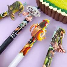 6/10pcs Foreign Mountain And Sea Classic Neutral Pen, Elementary School Student Version Ballpoint Pen, Divine Beast Doll Pen, Wooden Stick Man Shark Pen, Suitable For Office And Holiday Gifts, Birthday Gifts, Etc