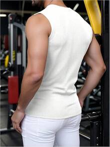 Men's Summer Tank Tops Sleeveless Undershirts Tank Basic Workout Gym Muscle Shirts-2025 - White - View 5