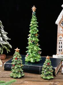 1 szt. Kreatywna, śliczna, zielona choinka na biurko, powierzchnia pokryta brokatem, błyszcząca choinka. Kolorowy materiał żywiczny, ręcznie malowany, nadaje się do dekoracji wnętrz na Boże Narodzenie, dekoracji witryn sklepowych, osobistych prezentów, zimowych dekoracji pokoju, świątecznych dekoracji domu, świątecznych prezentów, świątecznych dekoracji