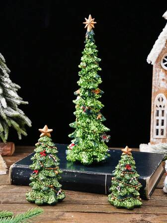 1pc Creative Cute Green Christmas Tree Desktop Decor, Glitter Coated Surface For Sparkling Christmas Tree. Colorful Resin Material Hand-Painted, Suitable For Christmas Interior Decoration, Display Window Decor, Personal Gift Christmas Decorations Winter Room Decor Christmas Decorations Home Christmas Gifts Christmas Decor