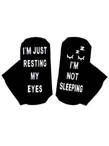 1 Pair Men's Socks, "I'm Not Sleeping, I'm Just Resting My Eyes", Floor Socks, Non-Slip Socks, Novelty Socks - Black - View 7