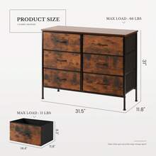 OLIXIS 6 Drawers Storage Organizers Units, Closet Organizers And Storage For Clothes, Fabric Storage Drawer TV Stand For Living Room, Chest Of Dresser In 38.2"D X 13.8"W X 30"H, Grey - 鏽棕色 - 查看 3
