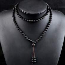 1件休闲风格108颗念珠黑珠项链佛教弹性马项链简约百搭毛衣链 - 黑色 - 查看 11