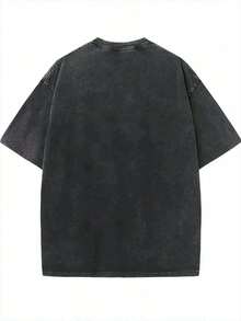 Alien Movie Theme Print Men's Washed And Distressed Print Round Neck Short Sleeve Casual T-Shirt - Black - View 2