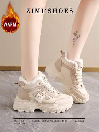 1 双高品质女士冬季多功能时尚休闲保暖内衬厚底高帮雪地靴，适合日常穿着的户外运动休闲鞋