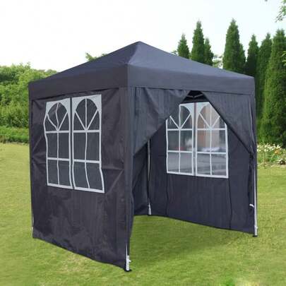 Pop Up Canopy 2x2m Gazebo Grey With 4 Polyester Sidewalls Marquee, Garden Awning, Party Tent, Canopy