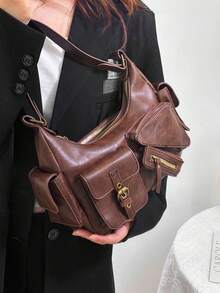 حقيبة كتف بطراز الدراجة النارية Y2K، حقيبة موتو حلوة وجذابة مع جيوب متعددة، أنيقة وكاجوال للطلاب الجامعيين والتنقل والملابس الشارعية والحفلات والسفر والهدايا