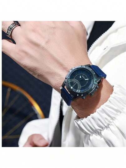 ساعة رجالية كوارتز بطراز عتيق، قرص دائري، سوار جلد اصطناعي قطعة واحدة