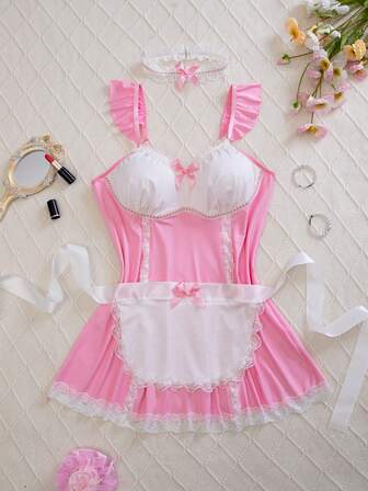 Plus Size Ladies Maid Role Play Silk Dress