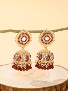 优雅的南亚风格彩色吊坠耳环，镶嵌水滴水钻、流苏饰物、仿珍珠耳饰，适合女性日常佩戴、节日、婚礼和派对、女性礼物