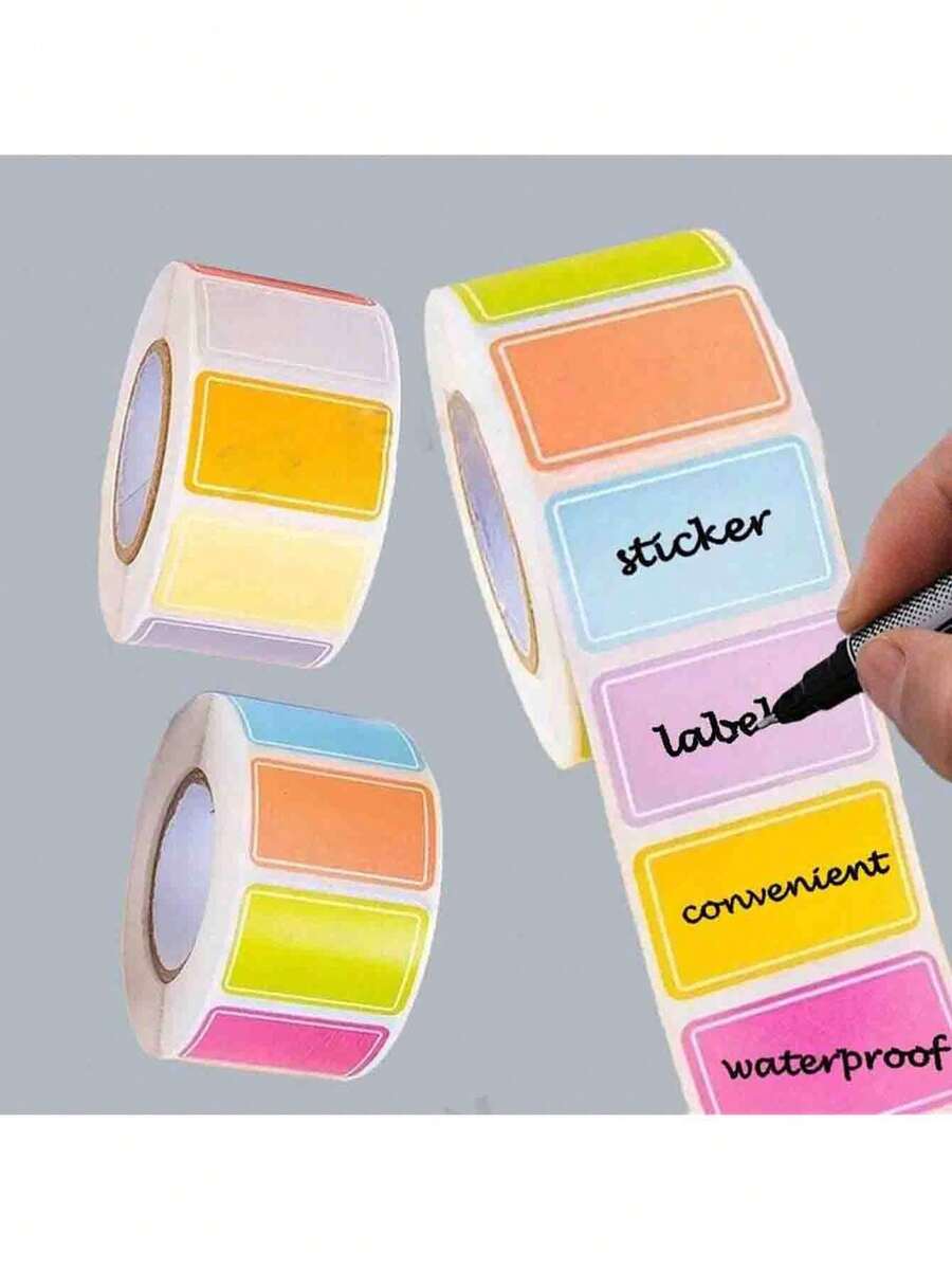 1 Roll/500pcs, 2 Rolls/500pcs, Random Colors, Colorful Self-Adhesive Label Stickers, Waterproof And Writable Sticker Labels, Self-Adhesive Identification Stickers