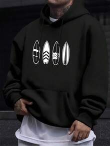 Sudadera con capucha para hombres con estampado de tabla de surf - Sudadera informal con bolsillo canguro, tela elástica, lavable a máquina - Para otoño e invierno OFPC - Negro - Ver 6