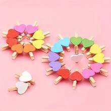 10pcs Red Heart Clips, Wooden Love Heart Shaped Clothespins For Photo Paper Notes Memo Clips, Mini Clothespins For Home Wedding Decoration Stationery