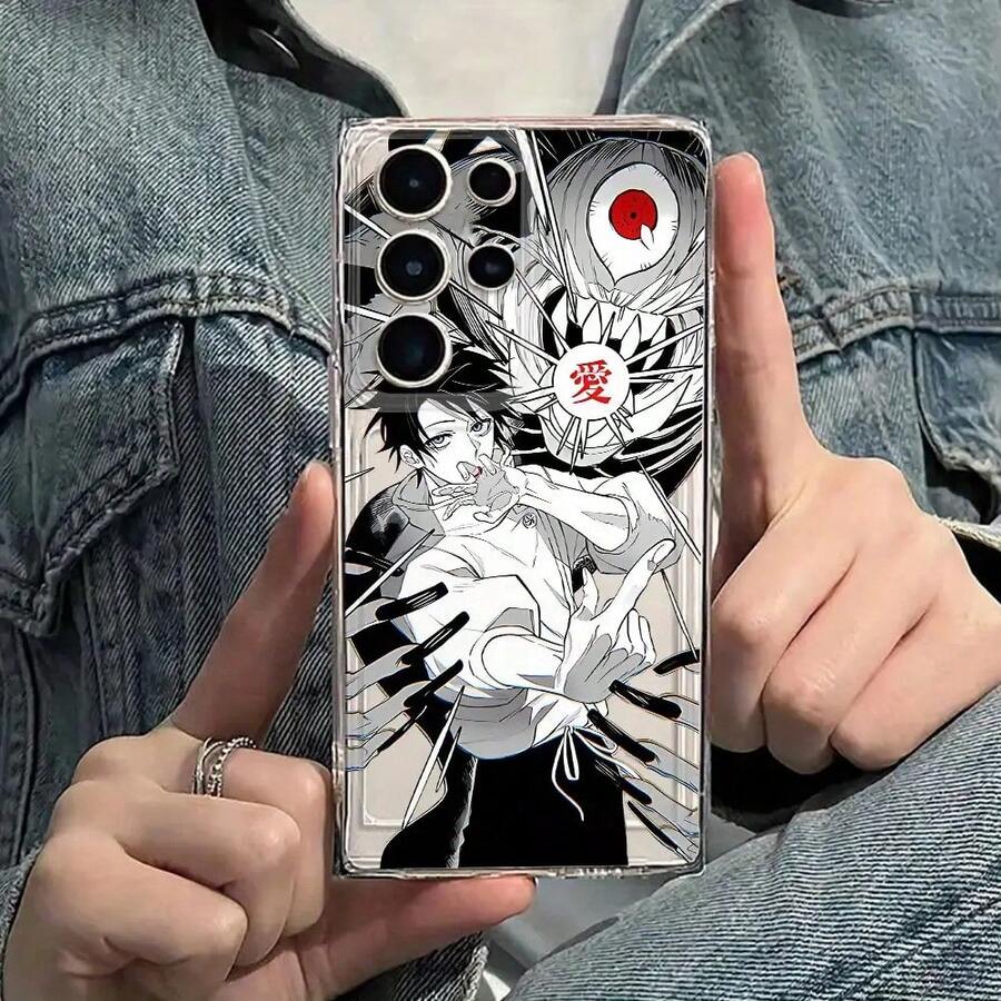 Una funda de teléfono suave y transparente de diseño creativo con un chico anime negro y blanco súper delgado, compatible con Samsung Galaxy S25 Edge, S24, S23, S22, S21, S20, S10 FE, Note20 y 10 Ultra Plus para 4G y 5G. - Mezcla de colores - Ver 1