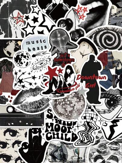 50 st svarta Y2K Downtown Girl-klistermärken för laptophandbok, dekorativa klistermärken för mobiltelefonfodral