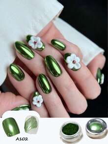 1/6 片金色高光金属钛粉美甲魔镜粉镜面金银色钛粉电镀金属闪光粉，Y2k 指甲，圣诞指甲，法式尖头指甲，万圣节指甲，绿色指甲，金色美甲 - 彩色 - 查看 19