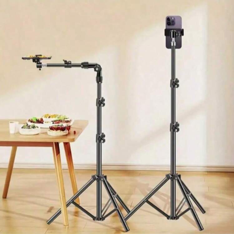 1 件可伸缩可折叠可旋转智能手机自拍支架、三脚架桌面高架拍摄手机支架、多功能手机直播支架、送给家人和朋友的礼物，不含电池 - 黑色 - 查看 1