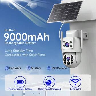 5X Zoom 3MP Solar Security Dual Lens Camera, 2.4GHz WiFi, Outdoor Waterproof Security Camera, Body Detection, Motion Spotlight Colour Night Vision, 2-Way Talking, With Solar Panel, Low Power Consumption, 355° Pan And 90° Tilt, AI Detection, Pan/Tilt/Zoom,(64G Memory Card Is A Single Memory Card Without Solar Camera)