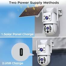 5X Zoom 3MP Solar Security Dual Lens Camera, 2.4GHz WiFi, Outdoor Waterproof Security Camera, Body Detection, Motion Spotlight Colour Night Vision, 2-Way Talking, With Solar Panel, Low Power Consumption, 355° Pan And 90° Tilt, AI Detection, Pan/Tilt/Zoom,(64G Memory Card Is A Single Memory Card Without Solar Camera)