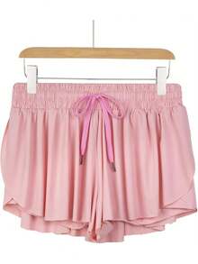 CourtClass Sport Plus Size Women's Sport Tennis Skirt Golf Skorts Ladies' Solid Color Simple Drawstring Pleated Skort For Athletic Skirt, Breathable Material For Badminton, Tennis, Yoga, Running And Marathon Skirt Shorts, 2 In 1 Flówy Fitness Shorts For Women - 粉色 - 查看 3