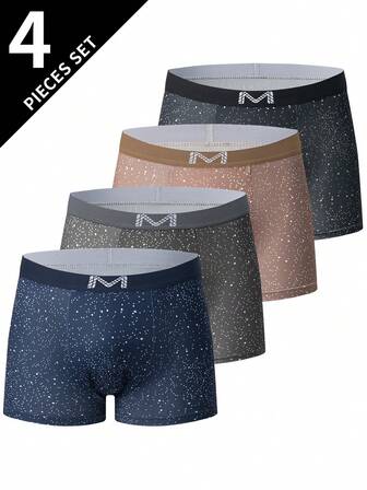 4条装印花男士三角裤，舒适平角短裤