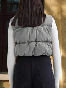 Imily Bela Women's Cropped Padded Vest Lightweight Zip Up Sleeveless Coat Winter Fashion Outerwear - 淺灰色 - 查看 2