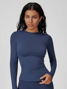 MASKERT Women's Top Sports Yoga Long Sleeves Running Fitness Long Sleeves Home Leisure Long Sleeves Sports Comfortable - 藏蓝色 - 查看 5