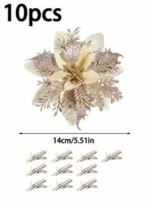 20 件/10 件/2 件闪光一品红人造花（带夹子），可爱的人造一品红圣诞树装饰花，可重复使用的圣诞花，DIY 花环，圣诞花环，楼梯，圣诞树饰品，圣诞装饰，门，墙，窗，壁炉，地板装饰，圣诞派对，婚礼派对，家居装饰，礼品包装，闪亮的冬季灌木装饰，圣诞派对礼物，圣诞树挂饰 - 彩色 - 查看 17