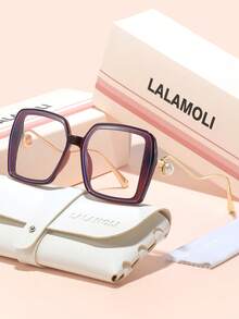 LALAMOLI LALAMOLI Oversized quadratische Nicht-Verschreibungsbrille mit gebogenen Bügeln und Perlendekor, geeignet für den täglichen Gebrauch und als Geschenk