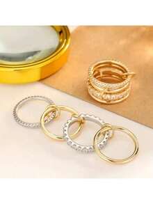 1pc Charm Elegant Gold Stackable Rings For Women, 18k Gold Plated Cubic Zirconia Rings, Silver Gold Multi Ring Mixed Metals Stack Rings Set