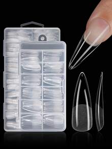 120/504pcs Long Teardrop Soft Gel Nail Tips, Transparent Matte Full Cover Nail Extensions, Pre-Shaped Acrylic False Nails, DIY Nail Art Products - Clear - View 1