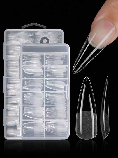 120/504pcs Long Teardrop Soft Gel Nail Tips, Transparent Matte Full Cover Nail Extensions, Pre-Shaped Acrylic False Nails, DIY Nail Art Products