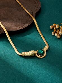 1pc Fashion Rhinestone Serpent Necklace, Luxury Locking Choker Necklace For Women