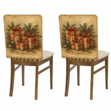 2/4/6 peças, capas de cadeira de linho estampadas com estampa de presente de Natal, adequadas para decoração de Natal, decoração diária para casa, sala de estar, sala de jantar ou jardim, festas de fim de ano em restaurantes de hotéis, capas de almofada de assento de cadeira de poliéster lavável - Multicolorido - Ver 12