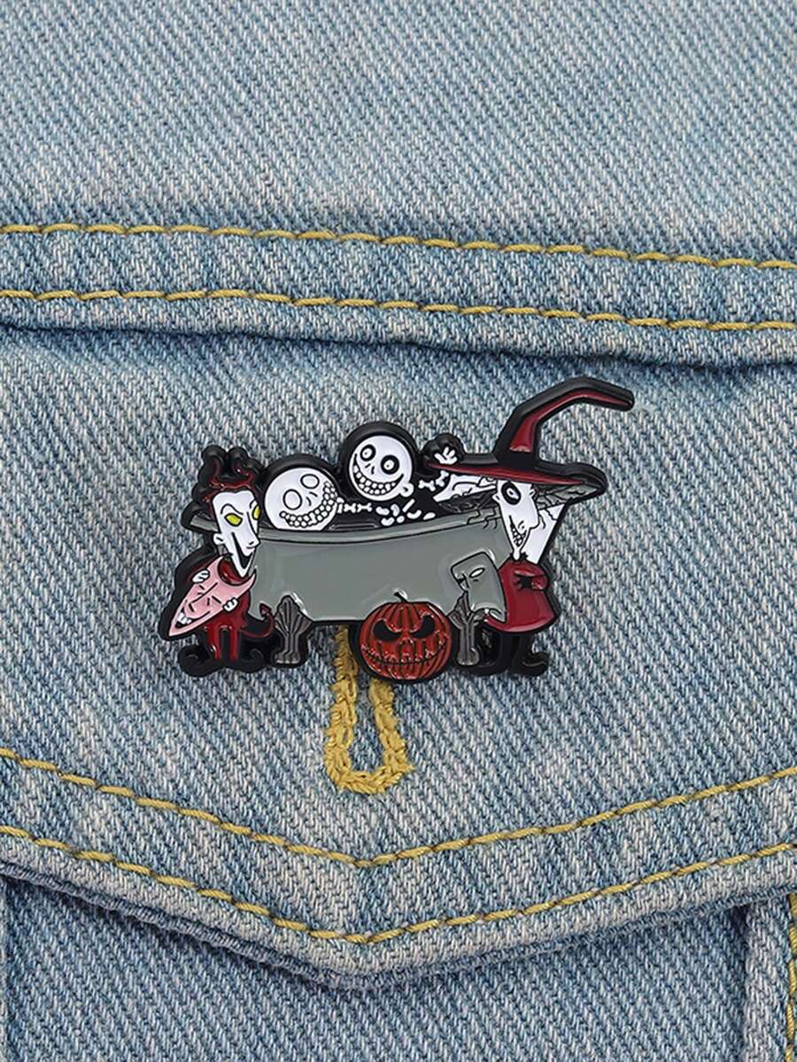 QIHOO Broche de Esmalte de Filmes de Terror Animados, Monstro Esqueleto de Halloween, Broche de Lapela, Mochila, Distintivo, Joia, Presente para Amigos - Multicolorido - Visão 1