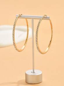 Aretes De Círculo Grande Plateados Y Dorados Con Diamantes De Imitación Completos A La Moda Para Mujeres - Pendientes grandes de oro 885. - Ver 9