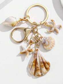 1pc Unisex Natural Seashell Keychain, Cloud Spiral Shell & Starfish Pendant, Summer Beach Series Gift For Friends, Keychain Accessory - 多色 2 - 查看 5