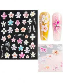 2pcs Floral 5D Nail Stickers With Gold Trim, Hawaiian Flower & Hibiscus Petal Embossed Pattern, Cute Y2K Nail Art Decor, Self-Adhesive DIY Nail Stickers, Nail Art Supplies