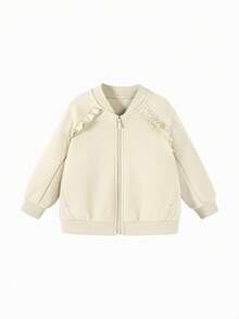 mini bala Girls Lace Baseball Jacket Soft Breathable Comfortable Durable Fall Top - Camel - View 4