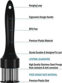 1PC Heavy Duty Meat Tenderizer Needle With 21 Sharp Needles - Stainless Steel Piercing Tips Suitable For Steak, Chicken, Pork, Beef - Efficient Tool For Home And Professional Kitchens - Easy To Clean Design, Stylish Handle, Durable Material, Stainless Steel Steak Meat Tenderizer With Perforating Needles