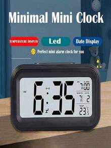 1 Pcs Upgraded Digital Alarm Clock, LED Display With Temperature Larger Lound Light Control Portable Calendar Brightness With Battery Powered Alarm Clocks Bedside - 黑色 - 查看 2