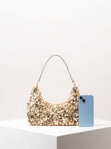Túi đeo vai đính sequin hoa, Túi dự tiệc cưới, Túi dạ hội, Phụ kiện dạ hội, Túi xách cao cấp, Đồ cưới, Túi thanh lịch dành cho nữ (Mẫu ngẫu nhiên), Sequin - Vàng - Xem 3